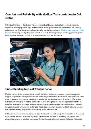 Comfort and Reliability with Medical Transportation in Oak Brook
