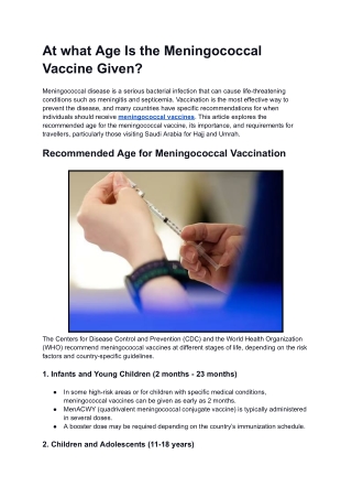 At what Age Is the Meningococcal Vaccine Given