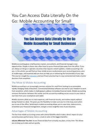 You Can Access Data Literally On the Go: Mobile Accounting for Small Businesses