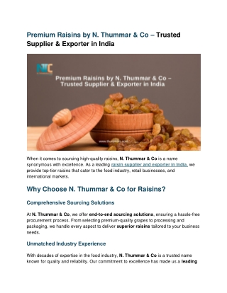 Premium Raisins by N. Thummar & Co – Trusted Manufacturer & Supplier in India