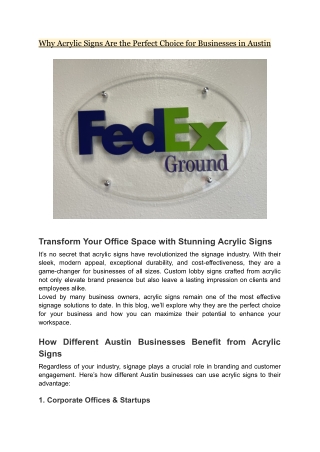 Why Acrylic Signs Are the Perfect Choice for Businesses in Austin
