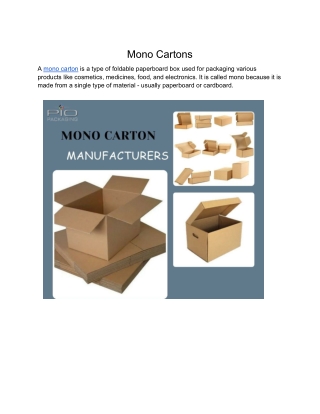 Best mono cartons Manufactures In Chennai
