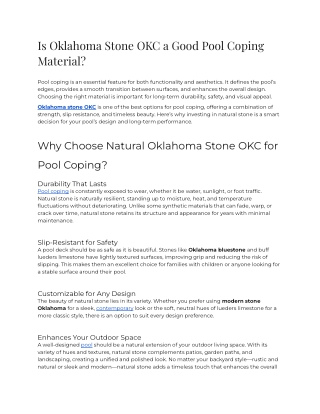 Is Oklahoma Stone OKC a Good Pool Coping Material_