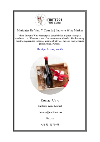 Maridajes De Vino Y Comida | Enoterra Wine Market