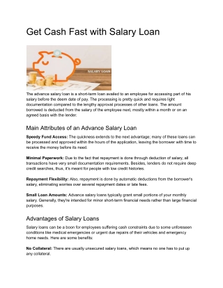 Get Cash Fast with Salary Loan