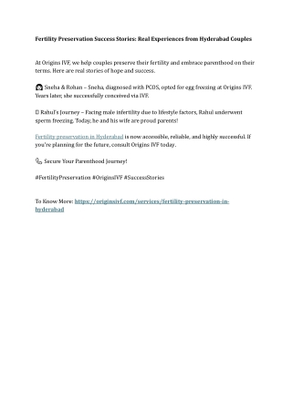 Fertility Preservation Success Stories Real Experiences from Hyderabad Couples