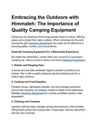 Embracing the Outdoors with Himmaleh_ The Importance of Quality Camping Equipment