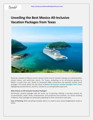 Unveiling the Best Mexico All-Inclusive Vacation Packages from Texas