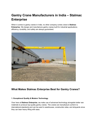 Gantry Crane Manufacturers in India – Stalmac Enterprise