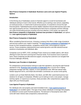 Best Finance Companies in Hyderabad_ Business Loans and Loan Against Property Options