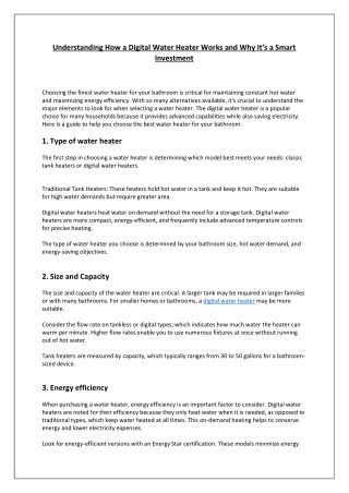 Understanding How a Digital Water Heater Works and Why It’s a Smart Investment