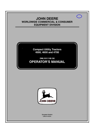 John Deere 4600 Compact Utility Tractors Operator’s Manual Instant Download (Publication No.OMLVU11185)