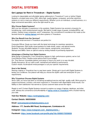 Get Laptops for Rent in Trivandrum