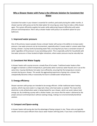Why a Shower Heater with Pump is the Ultimate Solution for Consistent Hot Water