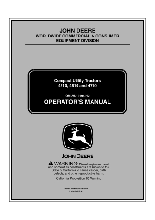 John Deere 4710 Compact Utility Tractors Operator’s Manual Instant Download (4710 PIN.170001-)