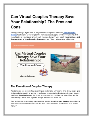 Can Virtual Couples Therapy Really Save Your Relationship