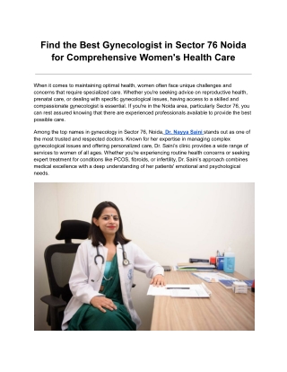 Find the Best Gynecologist in Sector 76 Noida