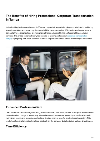 The Benefits of Hiring Professional Corporate Transportation in Tampa