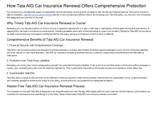 How Tata AIG Car Insurance Renewal Offers Comprehensive Protection