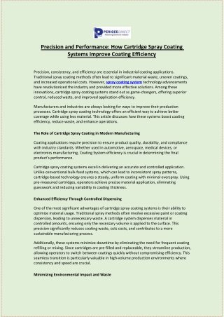 Precision and Performance: How Cartridge Spray Coating Systems Improve Coating E