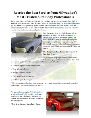 Receive the Best Service from Milwaukee's Most Trusted Auto Body Professionals