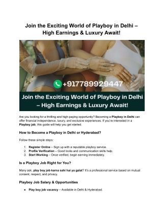 Join the Exciting World of Playboy in Delhi – High Earnings & Luxury Await