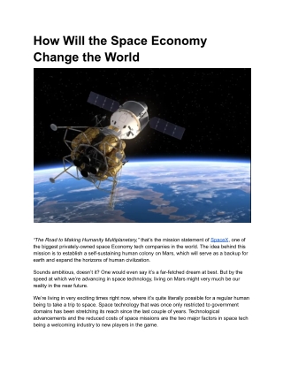 How Will the Space Economy Change the World