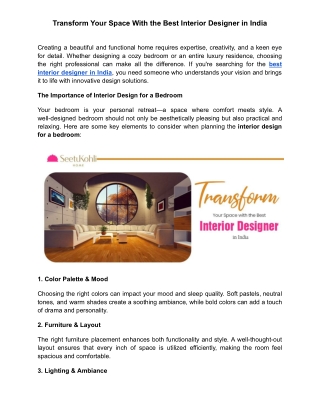 Transform Your Space With the Best Interior Designer in India