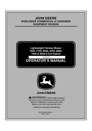 John Deere 7500 E-Cut Hybrid Lightweight Fairway Mower Operator’s Manual Instant Download (Publication No.OMTCU26685)