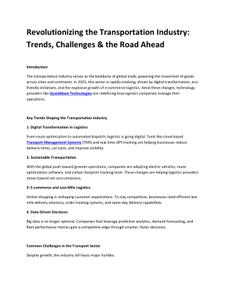 Revolutionizing the Transportation Industry: Trends, Challenges & the Road Ahead