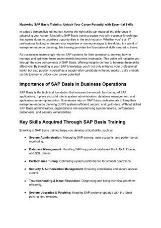 Mastering SAP Basis Training_ Unlock Your Career Potential with Essential Skills