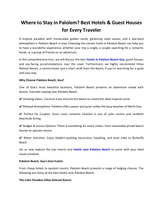 Hotels Near Palolem Beach - Hilias Retreat Resort