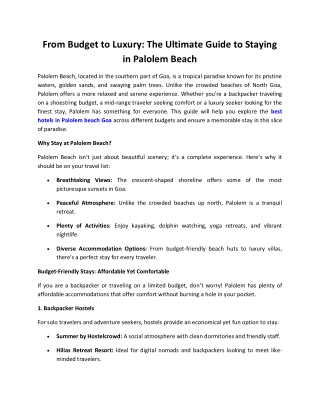 Budget Hotels Near Palolem Beach - Hilias Retreat Resort