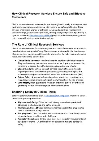 How Clinical Research Services Ensure Safe and Effective Treatments