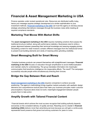 Financial & Asset Management Marketing in USA