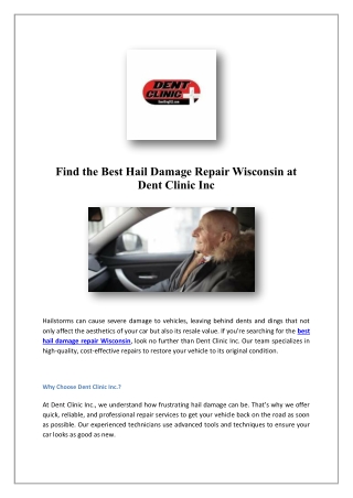 Best Hail Damage Repair Wisconsin | Dent Clinic Inc
