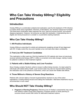 Who Can Take Viraday 600mg_ Eligibility and Precautions