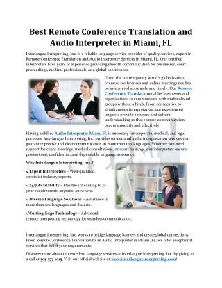 Best Remote Conference Translation and Audio Interpreter in Miami, FL