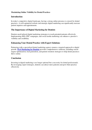 Maximizing Online Visibility for Dental Practices