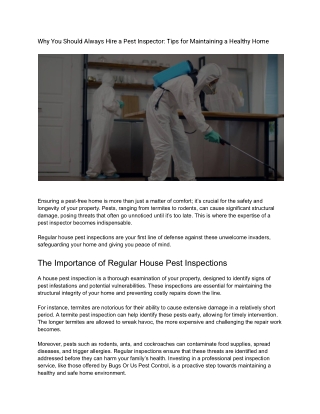 Why You Should Always Hire a Pest Inspector: Tips for Maintaining a Healthy Home