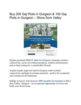 Buy 200 Gaj Plots in Gurgaon & 100 Gaj Plots in Gurgaon – Shiva Som Valley