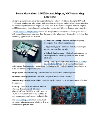 Learn More about 10G Ethernet Adapter/NICNetworking Solutions
