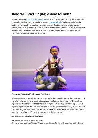 How can I start singing lessons for kids