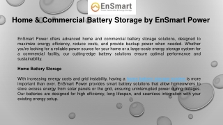 Home & Commercial Battery Storage by EnSmart Power