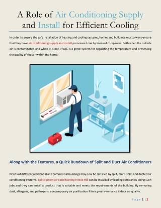 A Role of Air Conditioning Supply and Install for Efficient Cooling