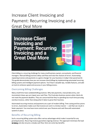 Increase Client Invoicing and Payment: Recurring Invoicing and a Great Deal More