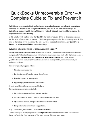 QuickBooks Unrecoverable Error  A Complete Guide to Fix and Prevent It