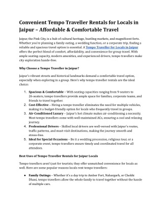 Convenient Tempo Traveller Rentals for Locals in Jaipur – Affordable & Comfortab