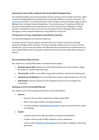 16 Amp MCB Switches: Brands & Selection