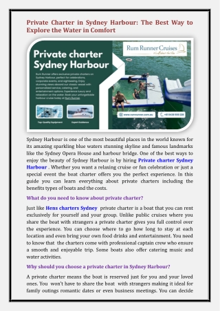 Private charter Sydney Harbour